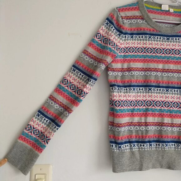 GAP Sweater Pullover Women M Multicolor Crazy Fair Isle Merino Wool Blend - Picture 3 of 7